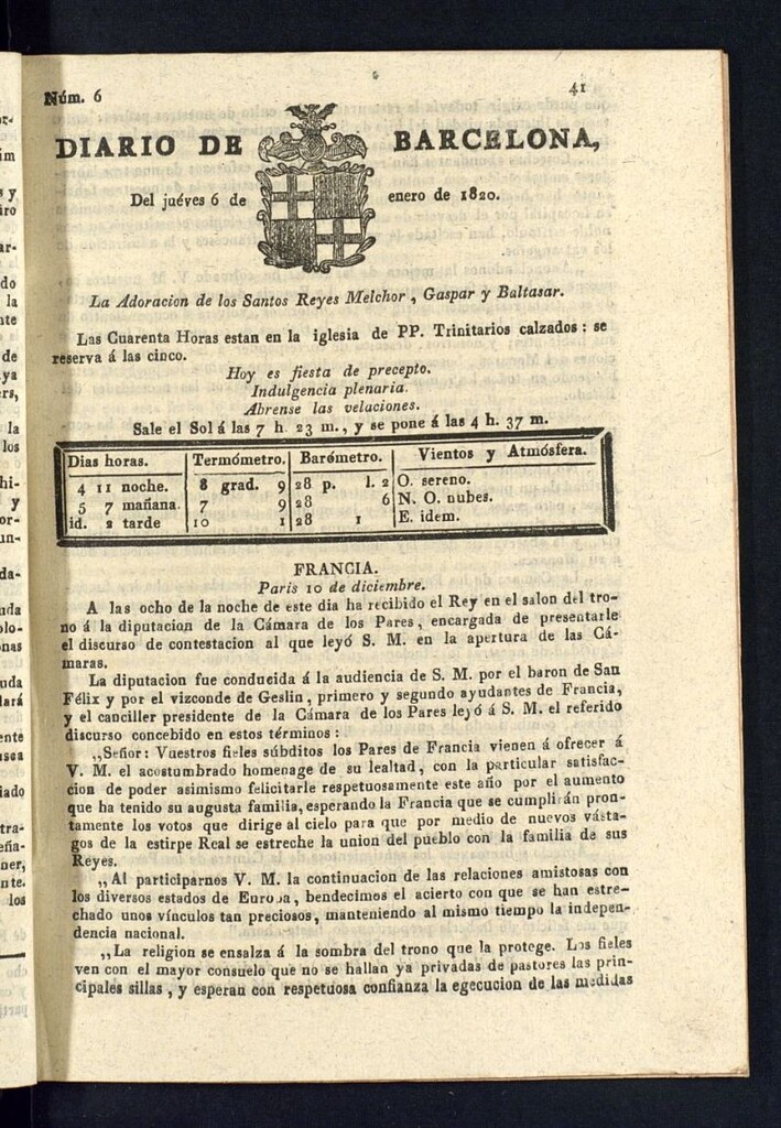 Miniatura de Diario de Barcelona del 6 de enero de 1820