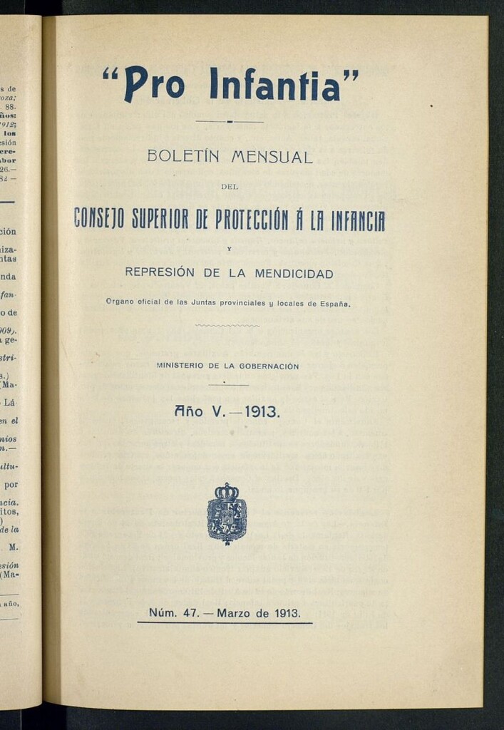 Miniatura de Pro Infantia : boletín del Consejo Superior de Protección a la Infancia y Represión de la Mendicidad de marzo de 1913