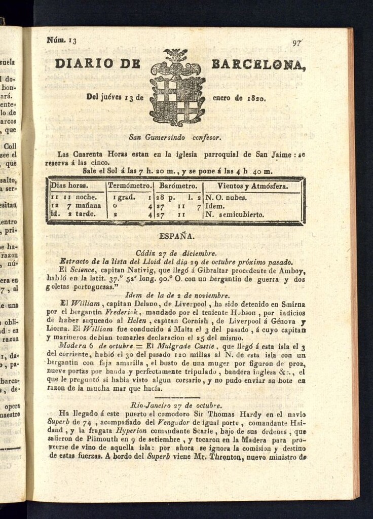 Miniatura de Diario de Barcelona del 13 de enero de 1820