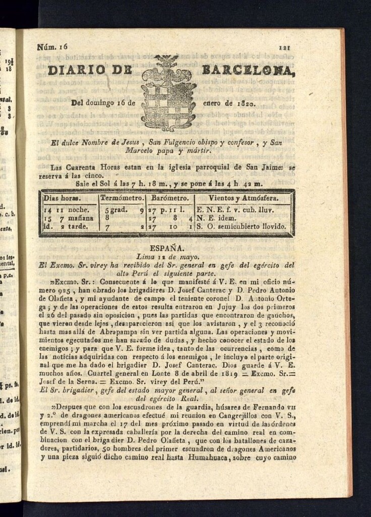 Miniatura de Diario de Barcelona del 16 de enero de 1820