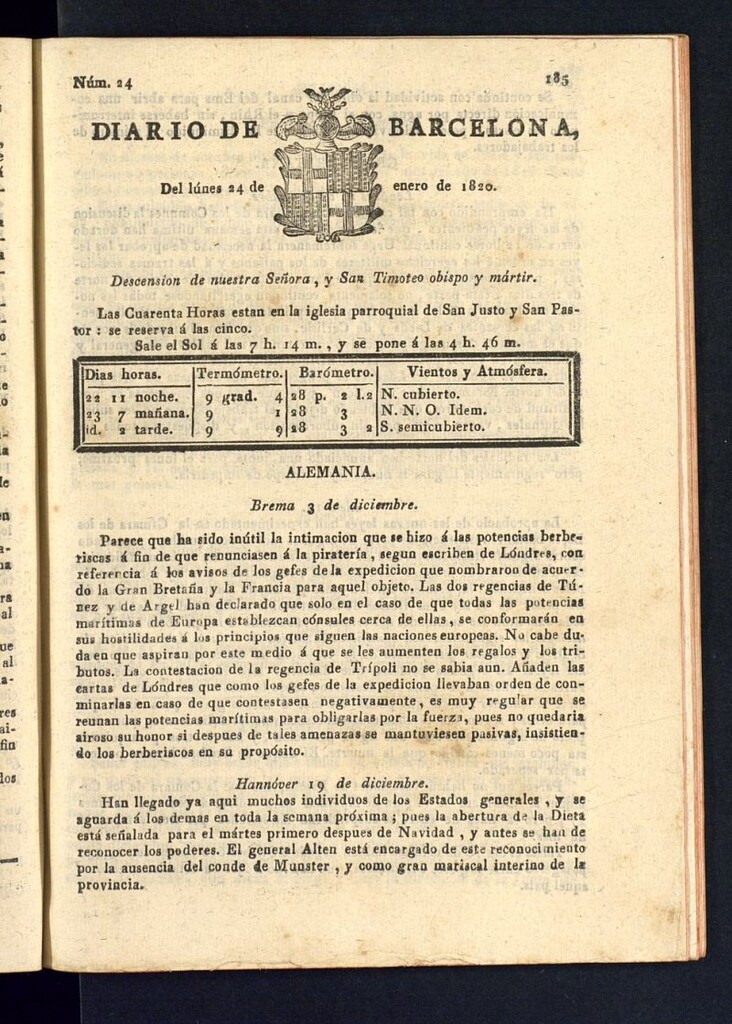 Miniatura de Diario de Barcelona del 24 de enero de 1820