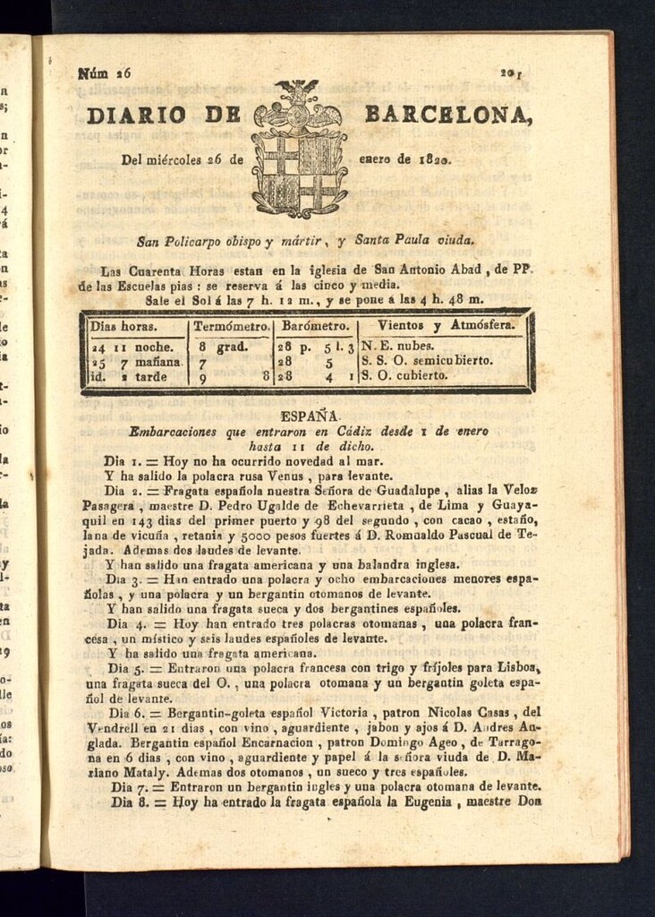 Miniatura de Diario de Barcelona del 26 de enero de 1820