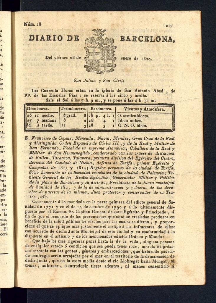 Miniatura de Diario de Barcelona del 28 de enero de 1820