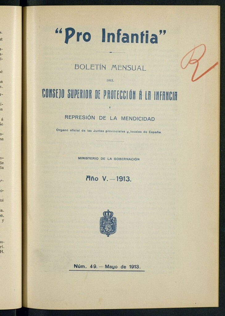 Miniatura de Pro Infantia : boletín del Consejo Superior de Protección a la Infancia y Represión de la Mendicidad de mayo de 1913