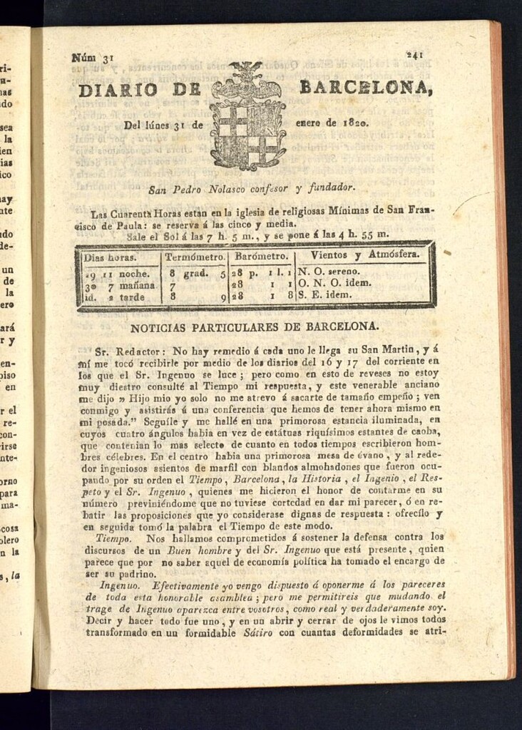 Miniatura de Diario de Barcelona del 31 de enero de 1820