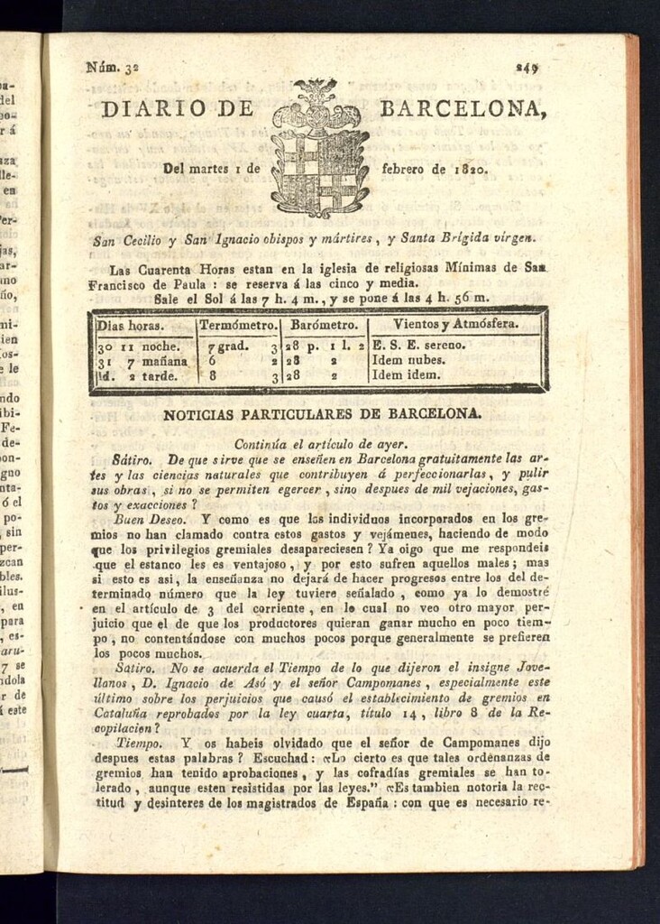 Miniatura de Diario de Barcelona del 1 de febrero de 1820