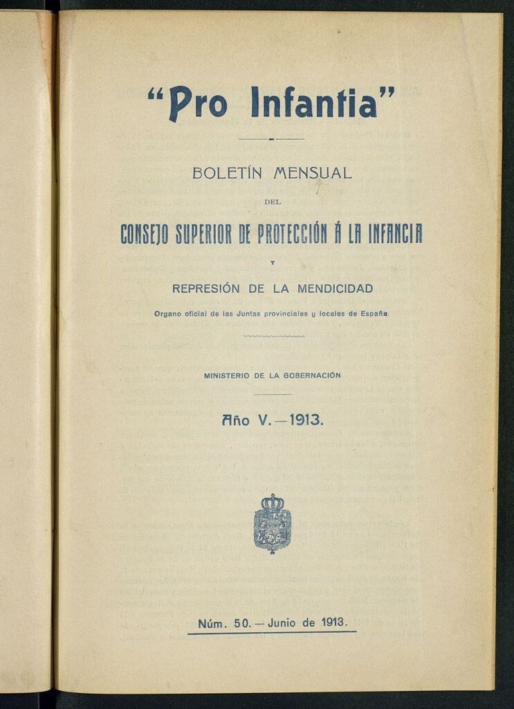 Miniatura de Pro Infantia : boletín del Consejo Superior de Protección a la Infancia y Represión de la Mendicidad de junio de 1913