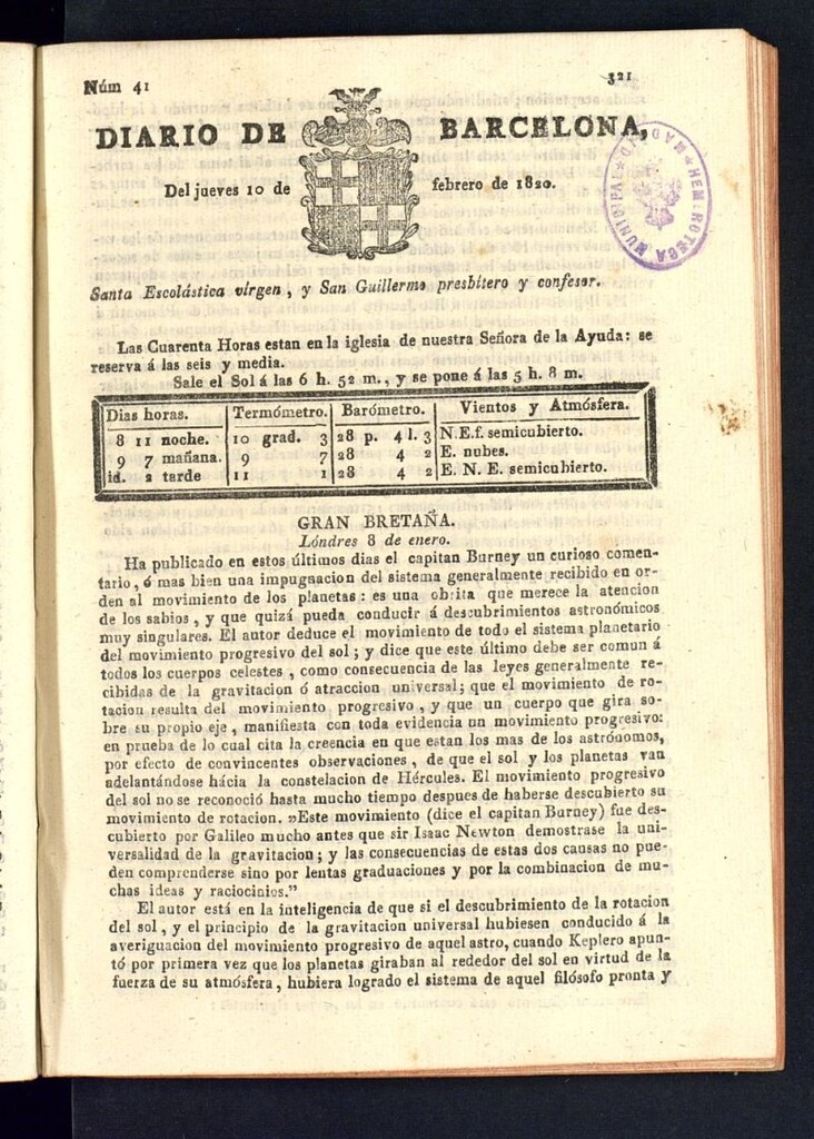 Miniatura de Diario de Barcelona del 10 de febrero de 1820