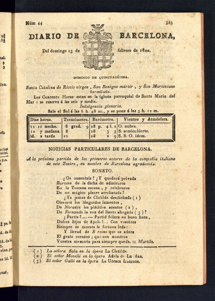 Miniatura de Diario de Barcelona del 13 de febrero de 1820