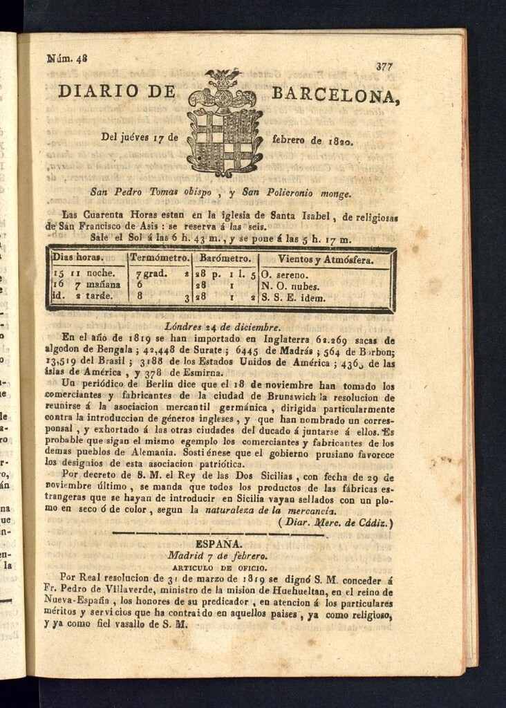 Miniatura de Diario de Barcelona del 17 de febrero de 1820