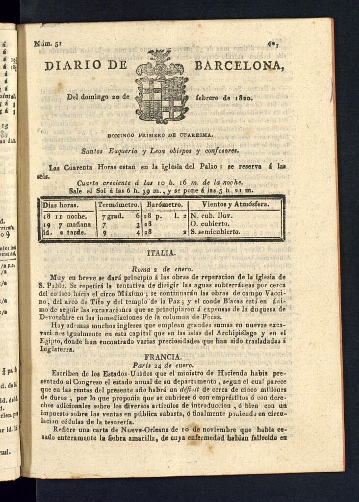 Miniatura de Diario de Barcelona del 20 de febrero de 1820