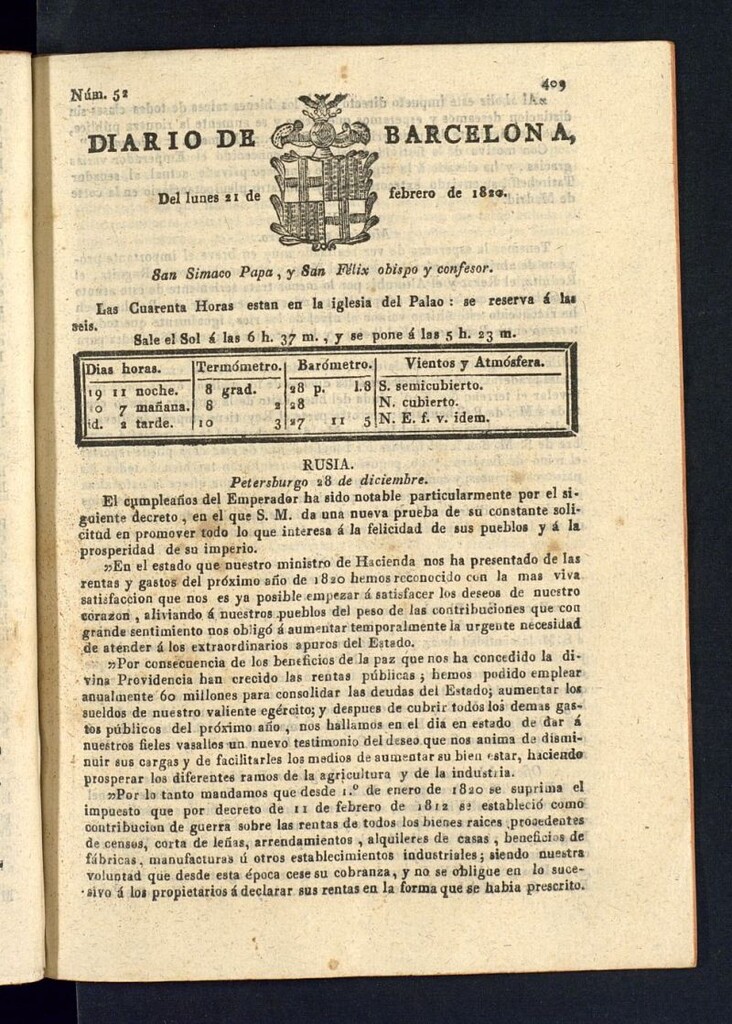 Miniatura de Diario de Barcelona del 21 de febrero de 1820