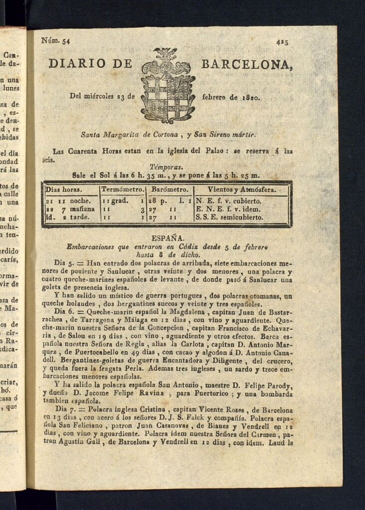 Miniatura de Diario de Barcelona del 23 de febrero de 1820