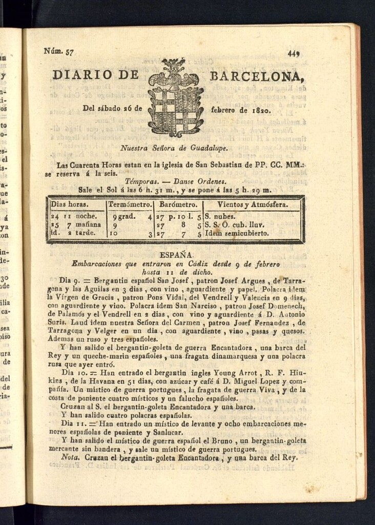 Miniatura de Diario de Barcelona del 26 de febrero de 1820
