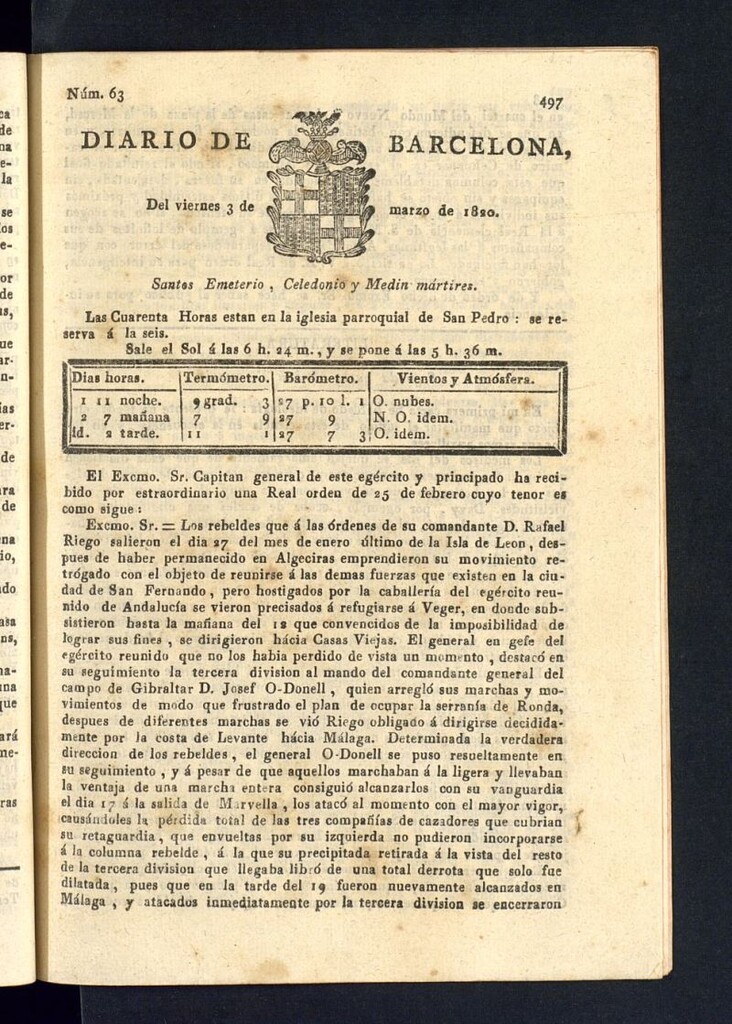 Miniatura de Diario de Barcelona del 3 de marzo de 1820