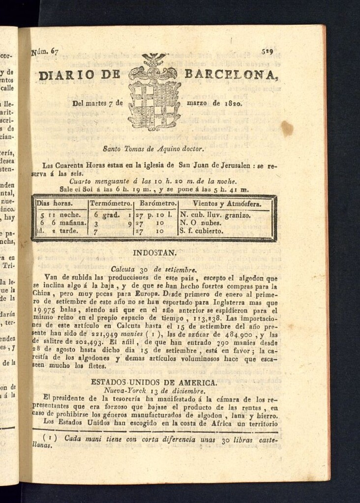 Miniatura de Diario de Barcelona del 7 de marzo de 1820