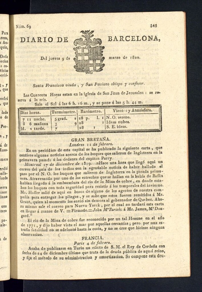 Miniatura de Diario de Barcelona del 9 de marzo de 1820