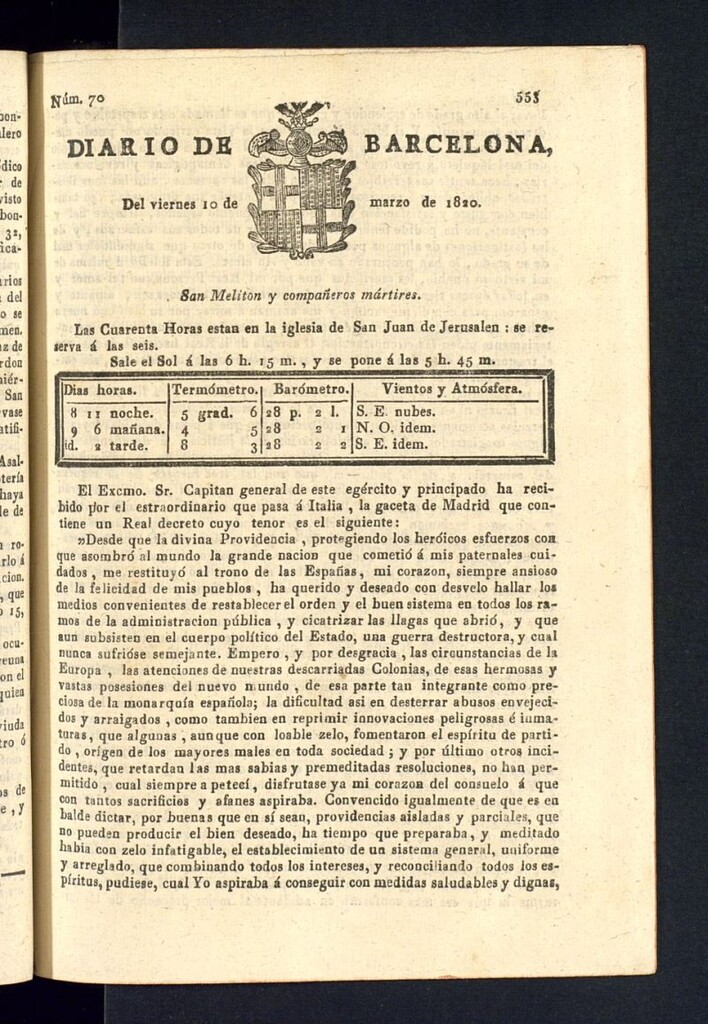 Miniatura de Diario de Barcelona del 10 de marzo de 1820