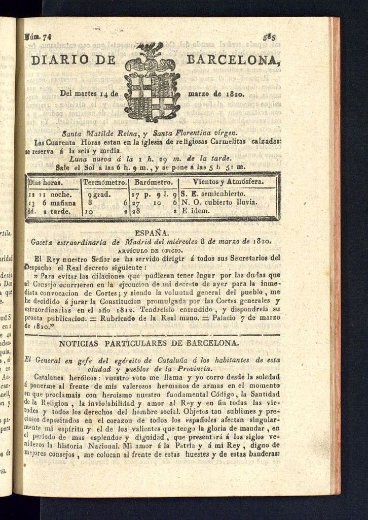 Miniatura de Diario de Barcelona del 14 de marzo de 1820
