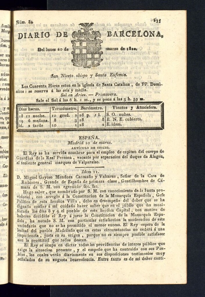 Miniatura de Diario de Barcelona del 20 de marzo de 1820