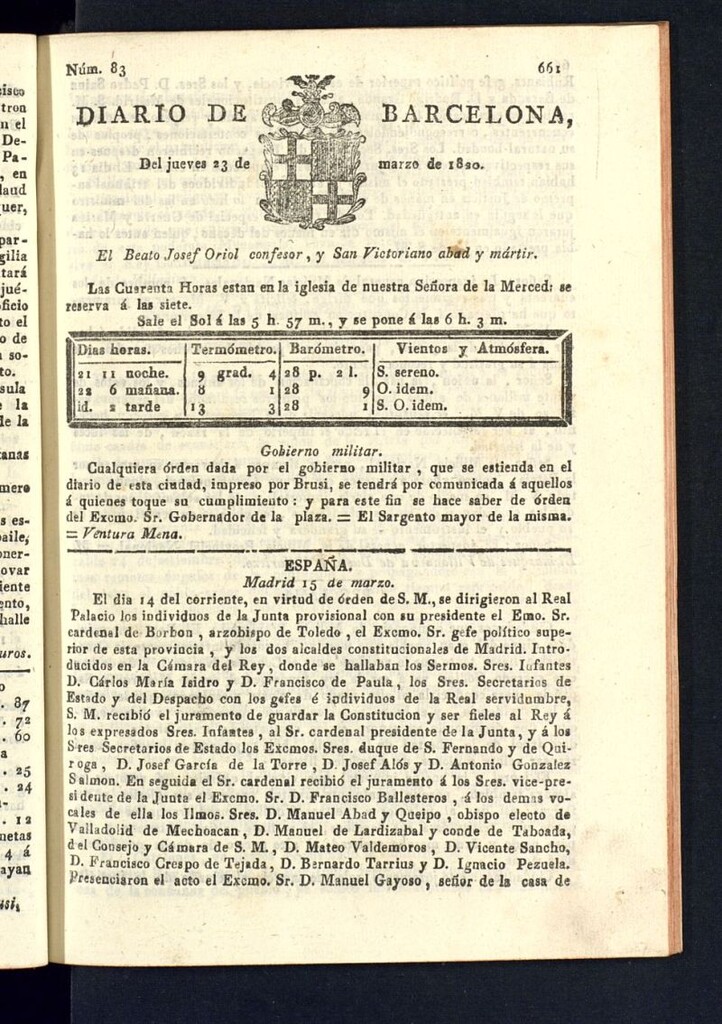 Miniatura de Diario de Barcelona del 23 de marzo de 1820