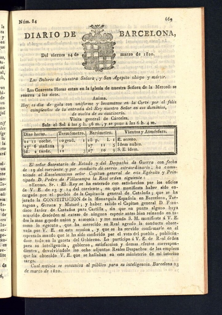 Miniatura de Diario de Barcelona del 24 de marzo de 1820