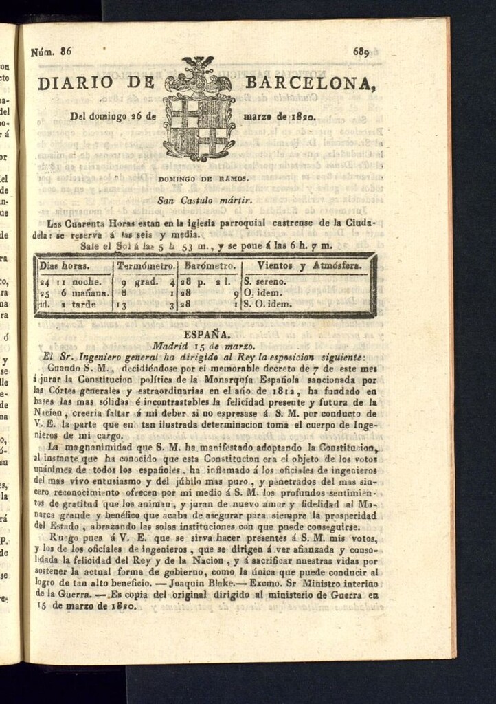 Miniatura de Diario de Barcelona del 26 de marzo de 1820