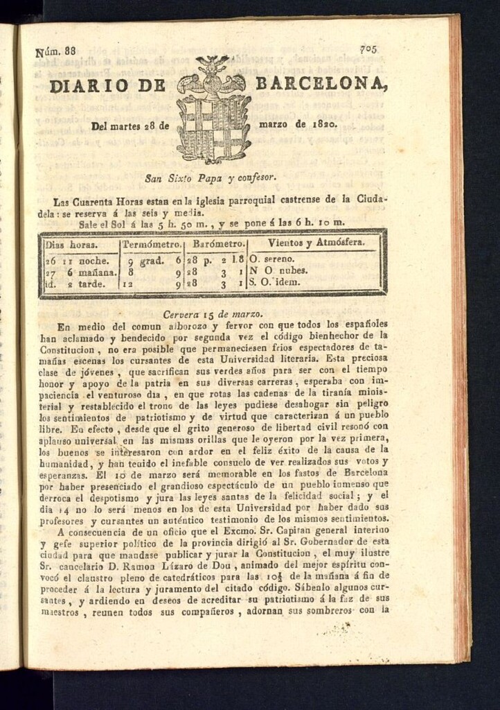 Miniatura de Diario de Barcelona del 28 de marzo de 1820