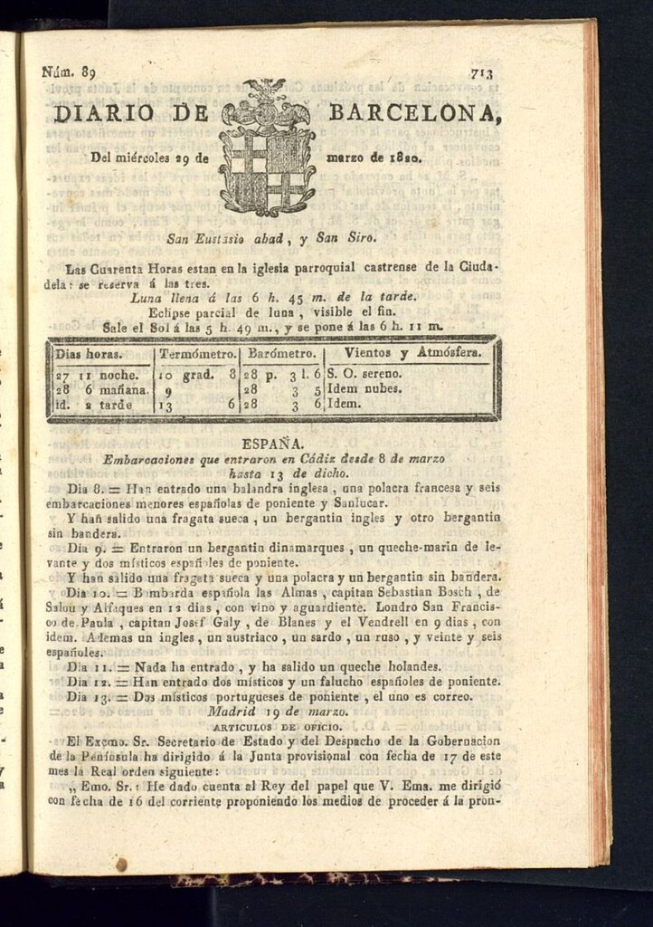 Miniatura de Diario de Barcelona del 29 de marzo de 1820