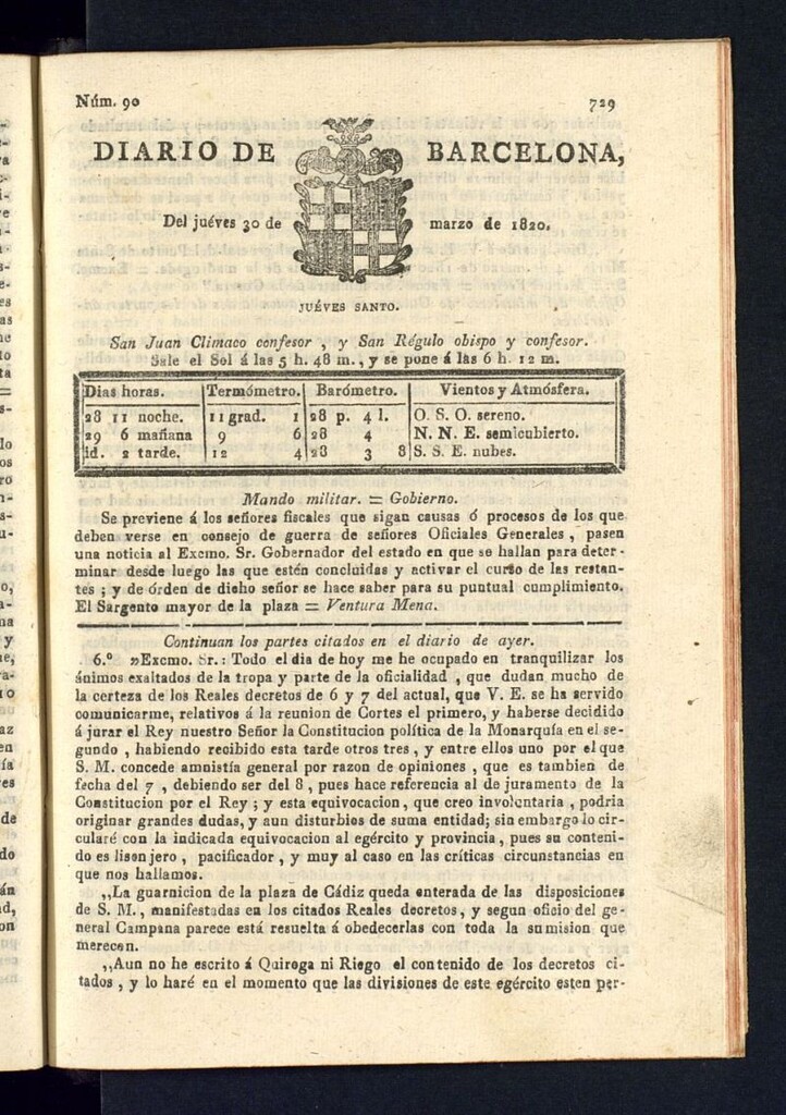 Miniatura de Diario de Barcelona del 30 de marzo de 1820