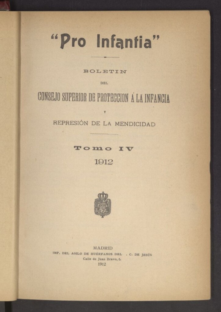 Miniatura de Pro Infantia : boletín del Consejo Superior de Protección a la Infancia y Represión de la Mendicidad. Índices de 1912