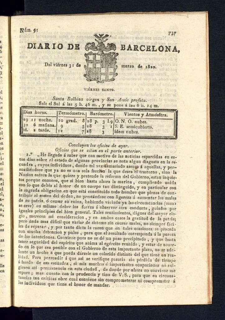Miniatura de Diario de Barcelona del 31 de marzo de 1820