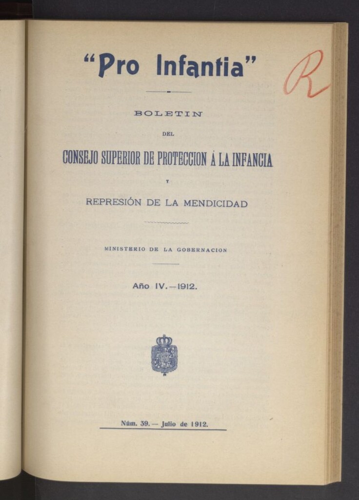 Miniatura de Pro Infantia : boletín del Consejo Superior de Protección a la Infancia y Represión de la Mendicidad  de julio de 1912