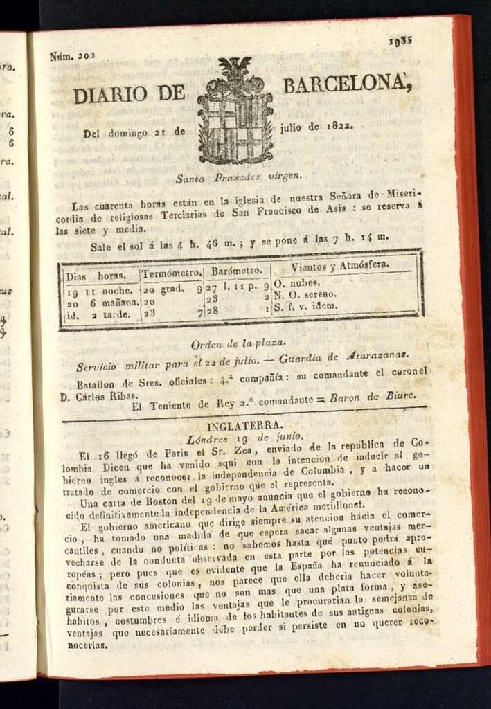 Miniatura de Diario de Barcelona del 21 de julio de 1822, nº 202