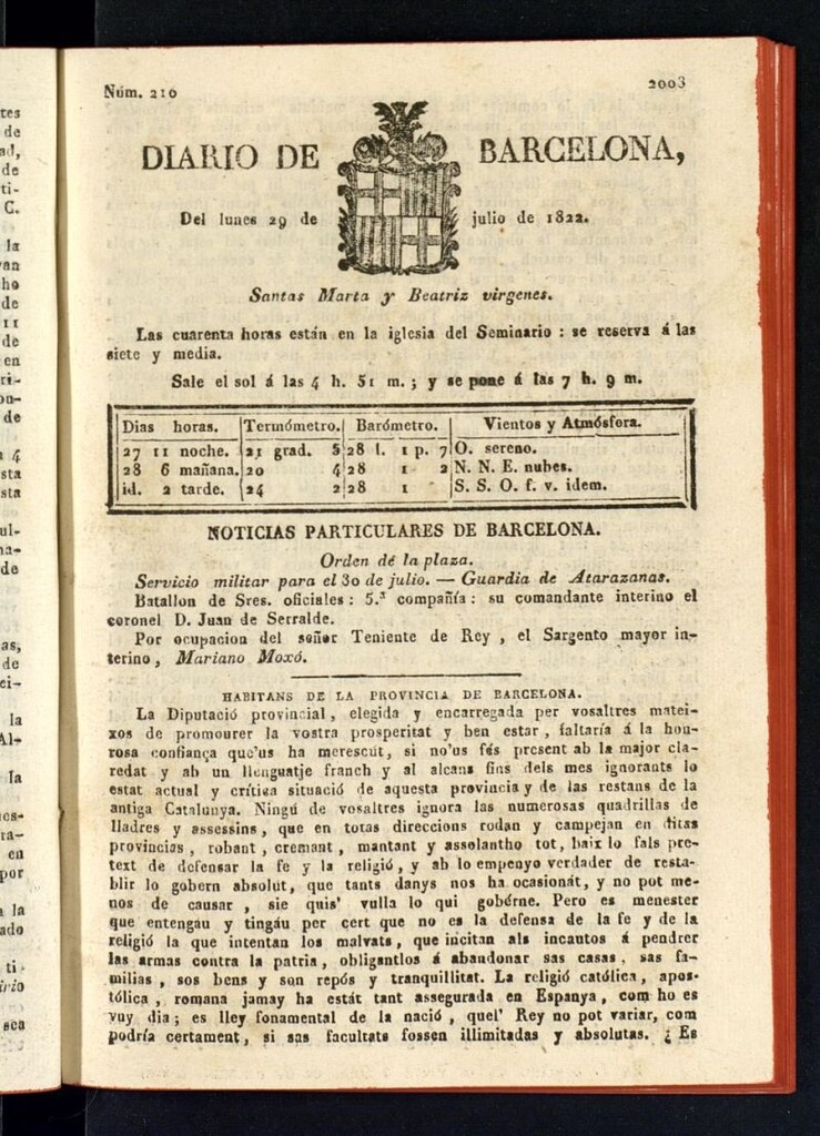 Miniatura de Diario de Barcelona del 29 de julio de 1822, nº 210