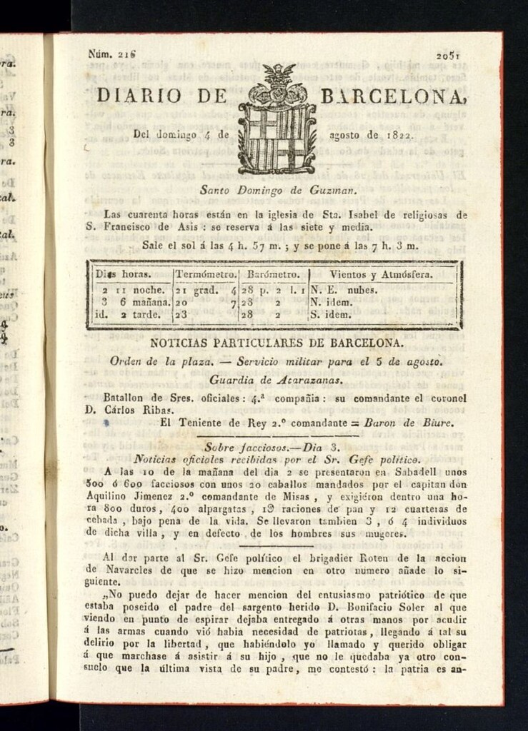 Miniatura de Diario de Barcelona del 4 de agosto de 1822, nº 216