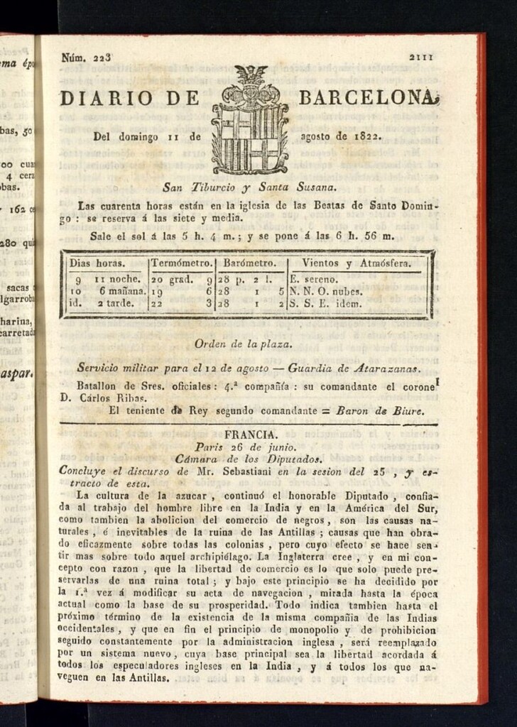 Miniatura de Diario de Barcelona del 11 de agosto de 1822, nº 223