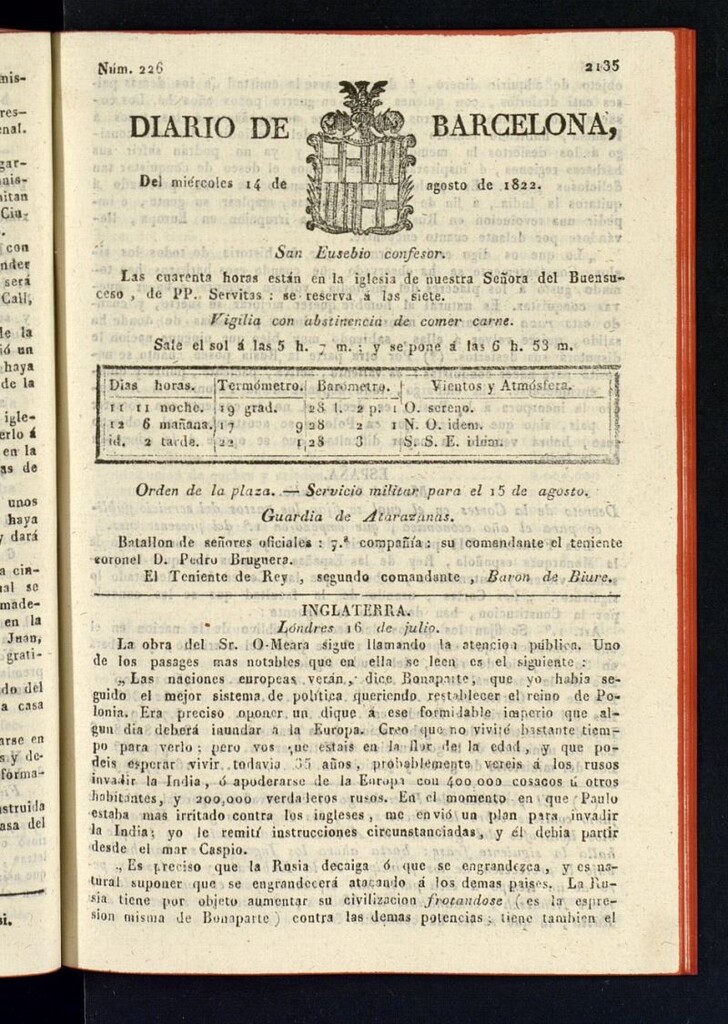 Miniatura de Diario de Barcelona del 14 de agosto de 1822, º 226