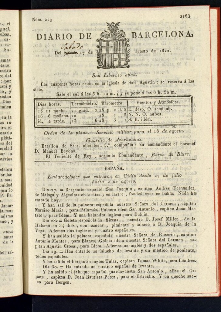 Miniatura de Diario de Barcelona del 17 de agosto de 1822