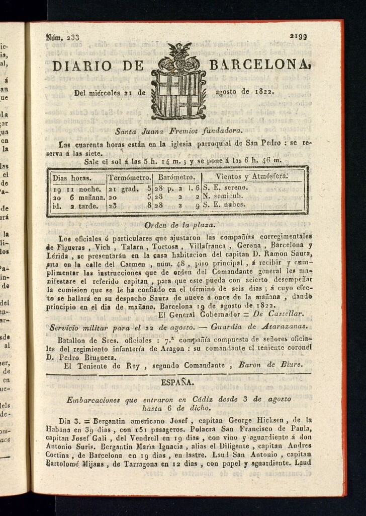Miniatura de Diario de Barcelona del 21 de agosto de 1822