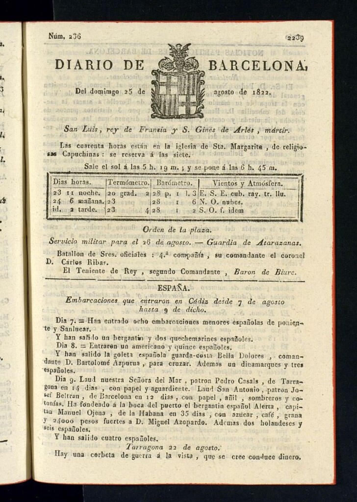 Miniatura de Diario de Barcelona del 25 de agosto de 1822
