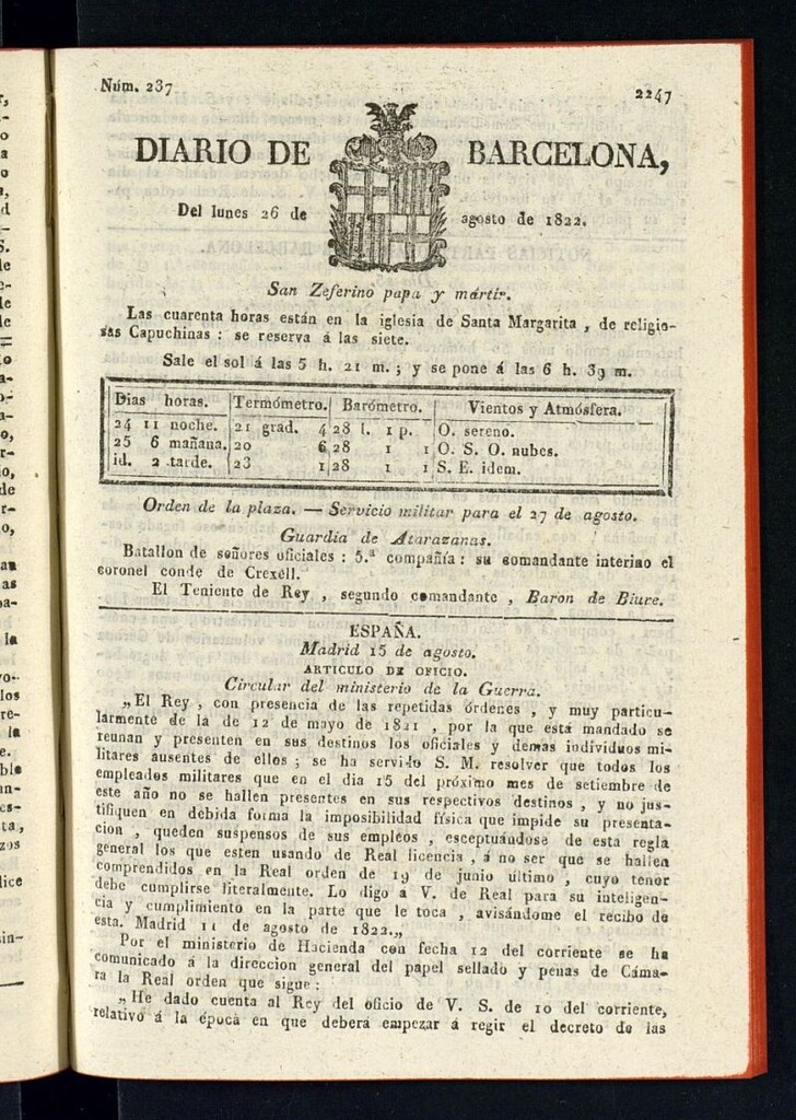 Miniatura de Diario de Barcelona del 26 de agosto de 1822