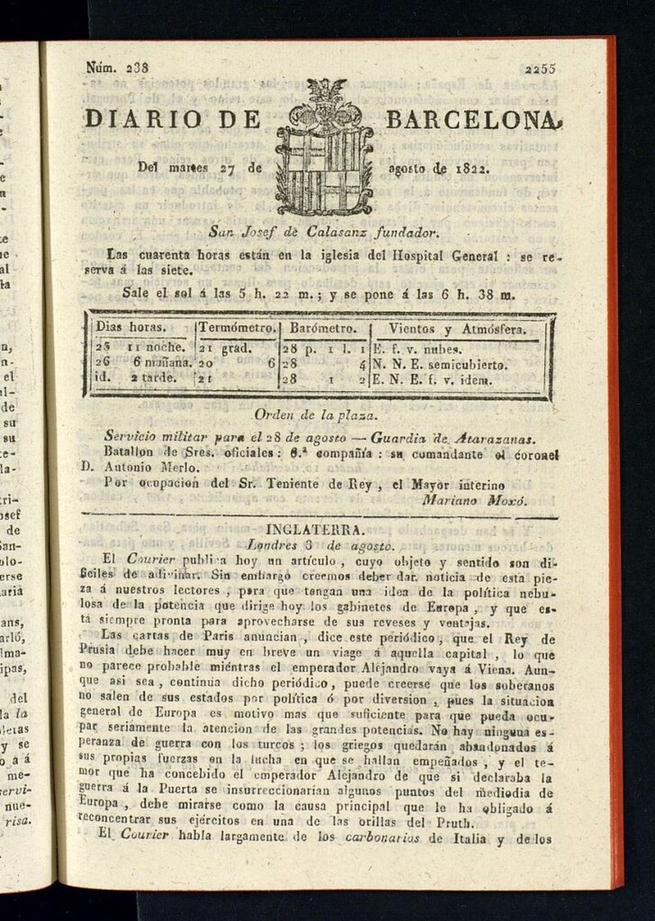 Miniatura de Diario de Barcelona del 27 de agosto de 1822