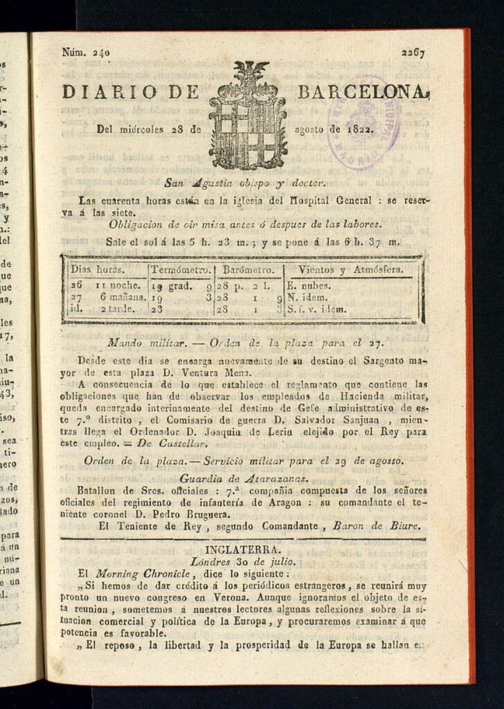 Miniatura de Diario de Barcelona del 28 de agosto de 1822