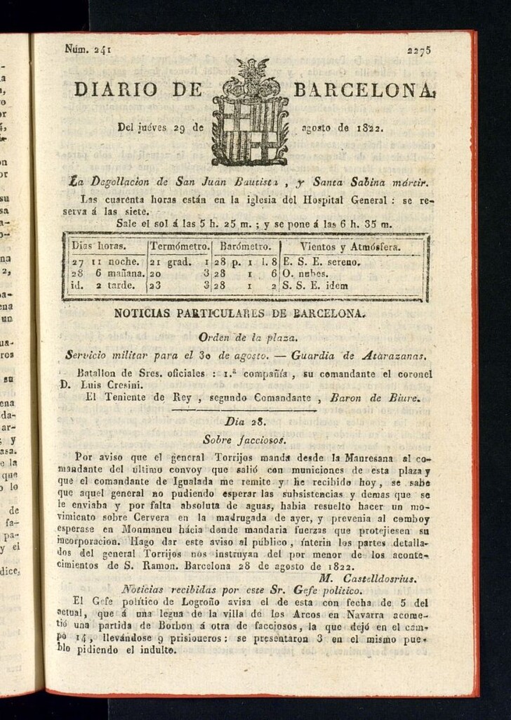 Miniatura de Diario de Barcelona del 29 de agosto de 1822