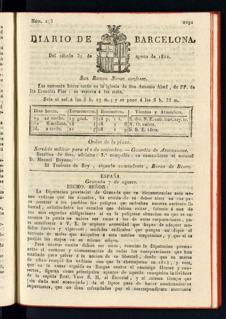Miniatura de Diario de Barcelona del 31 de agosto de 1822