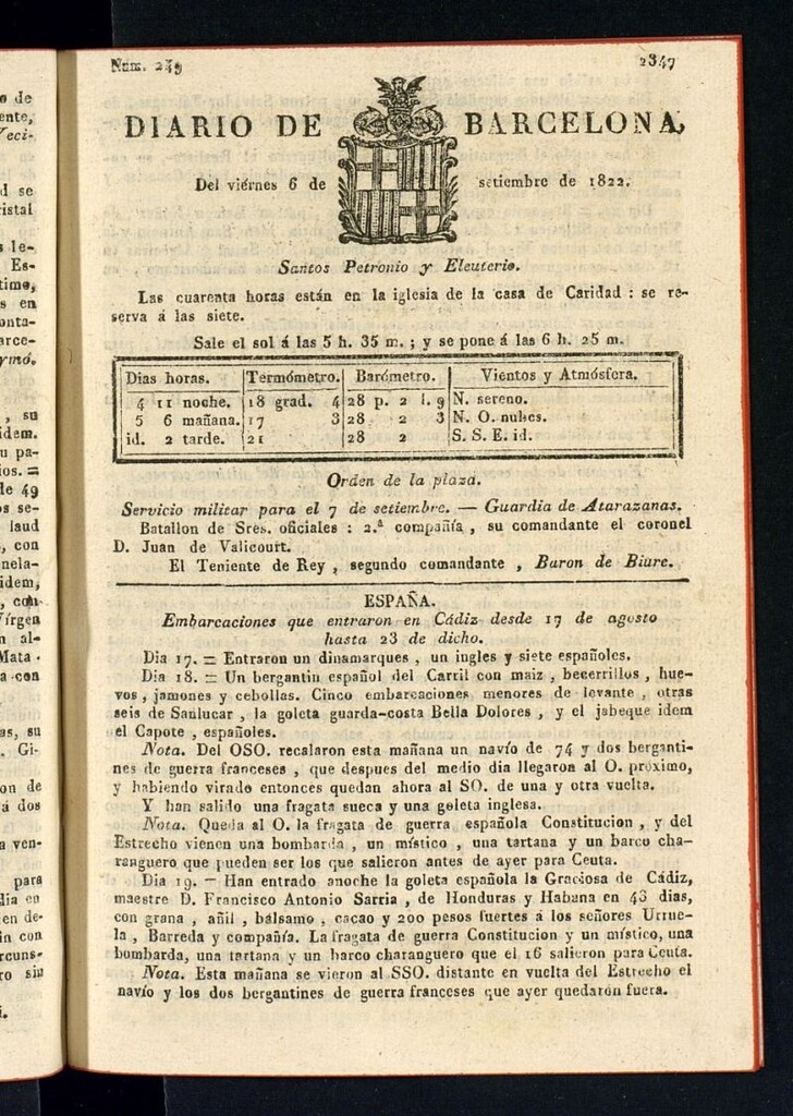 Miniatura de Diario de Barcelona del 6 de septiembre de 1822