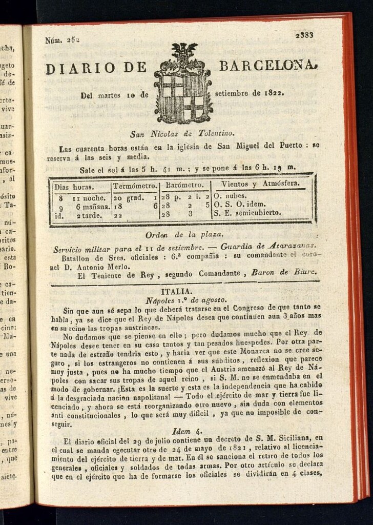 Miniatura de Diario de Barcelona del 10 de septiembre de 1822