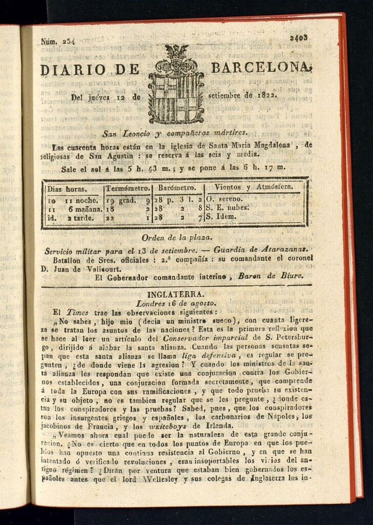 Miniatura de Diario de Barcelona del 12 de septiembre de 1822