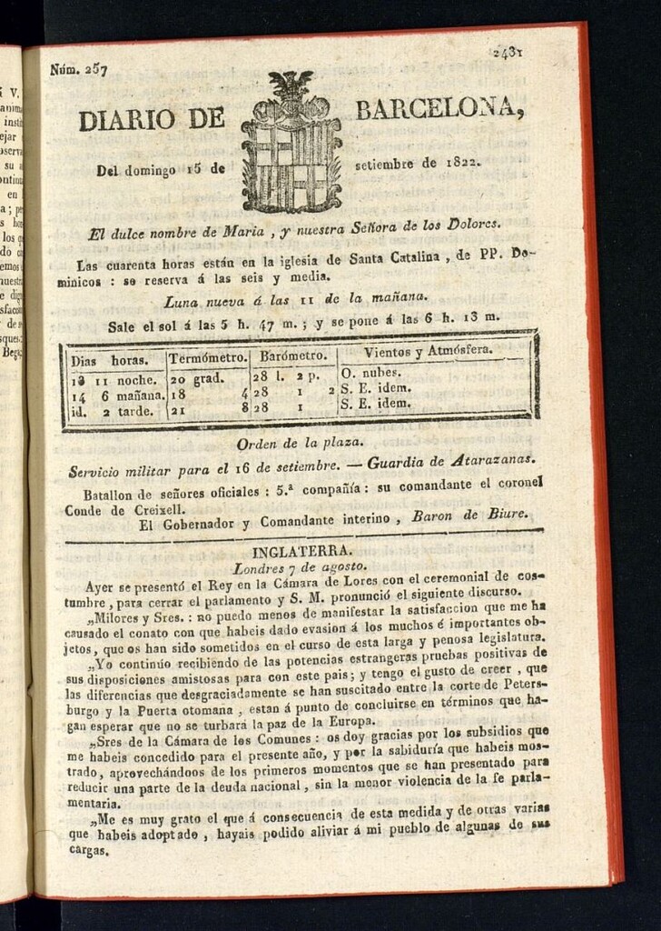 Miniatura de Diario de Barcelona del 15 de septiembre de 1822